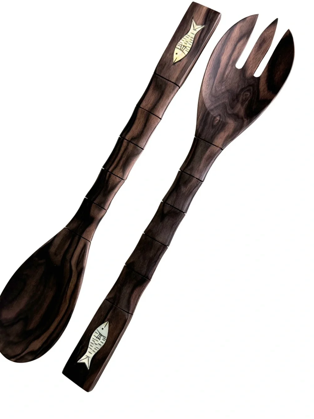 Vintage Filipino Carved Wood Spoon Fork Decor Set